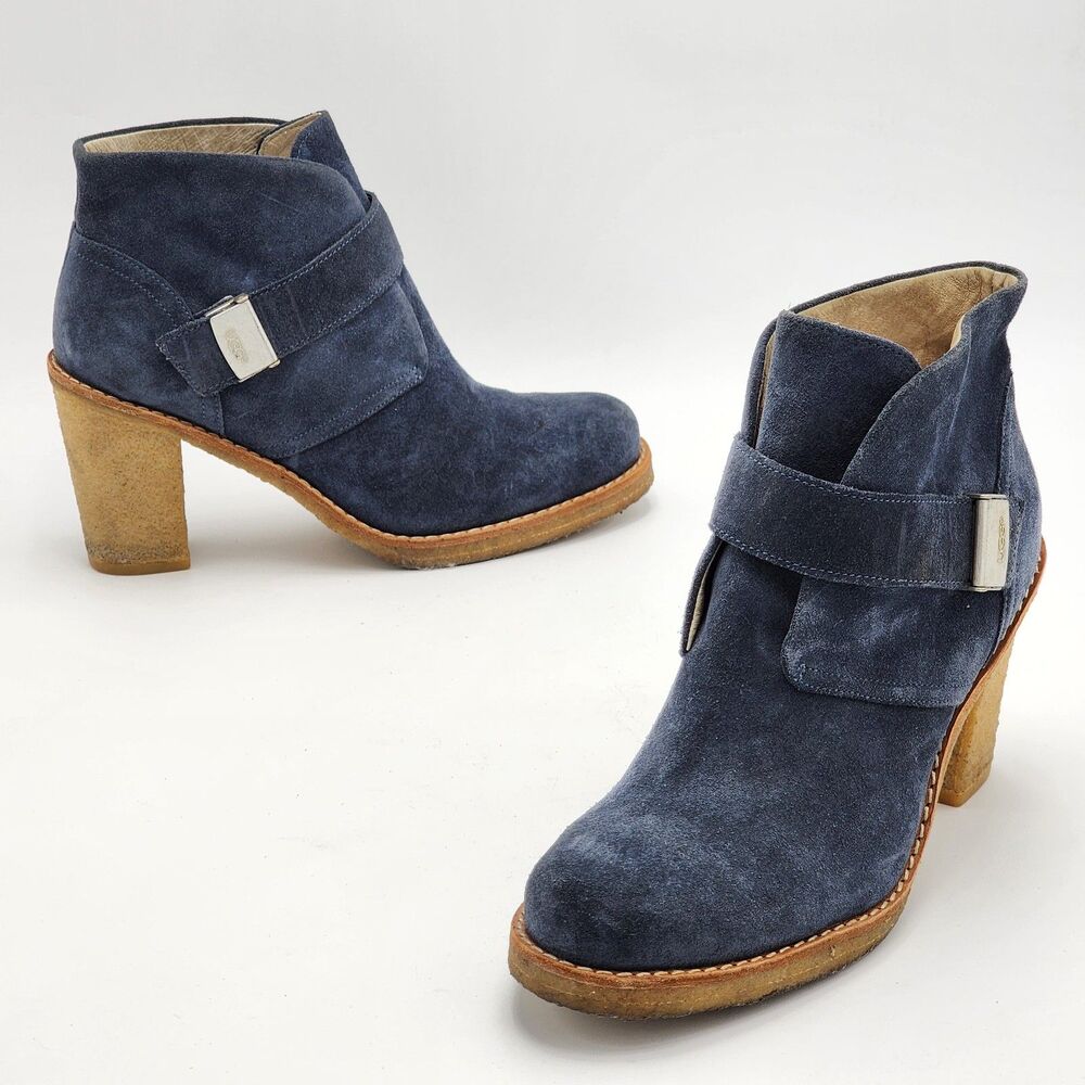 UGG Brienne Suede Indigo Buckle Heeled Ankle Booties Size 9.5